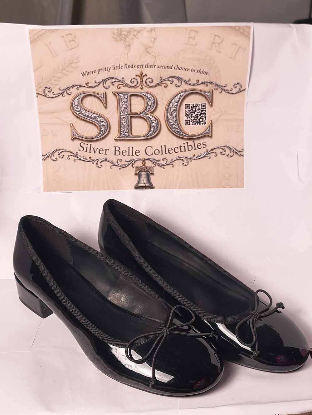GAP Black Patent Bow Ballet Pumps Low Block Heel Women's Size 10